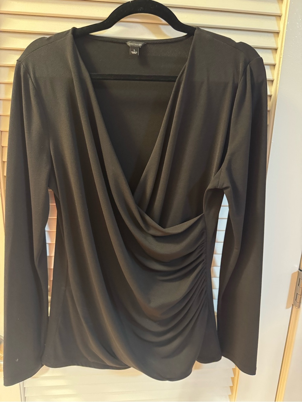 Ann Taylor Black Draped Long-Sleeve Top